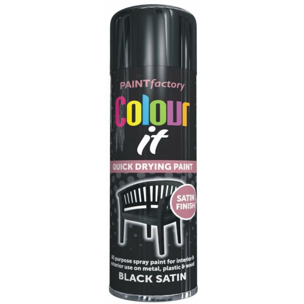 250ML Black Satin Spray Paint Aerosol Ideal for Metal Wood & Plastic