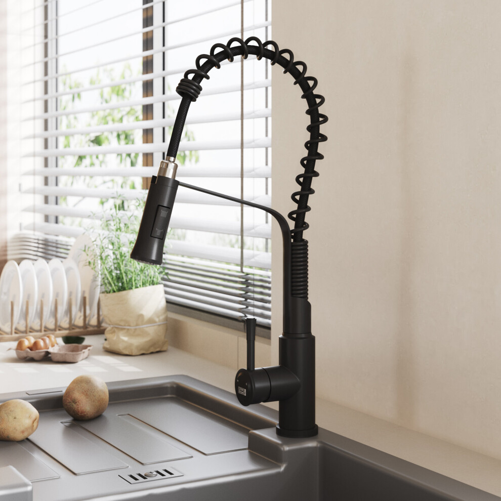 (Black) Modern Kitchen Pull Down Faucet Swivel Tap