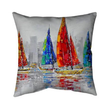 Begin Home Decor 5541-2626-CO6 26 x 26 in. Colorful Boats Near A Grey City-Double Sided Print Indoor Pillow