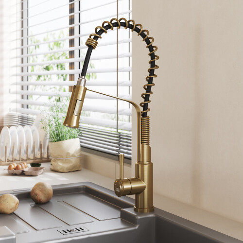 Living And Home (Gold) Modern Kitchen Pull Down Faucet Swivel Tap