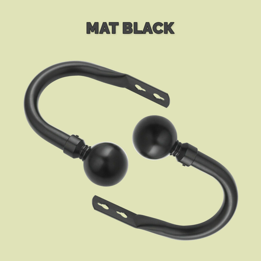 Oxford Homeware (Matt - Plain Ball, Hold Backs Pair) Extendable Metal Curtain Poles 28Mm With Rings Finials Fittings & Brackets Black