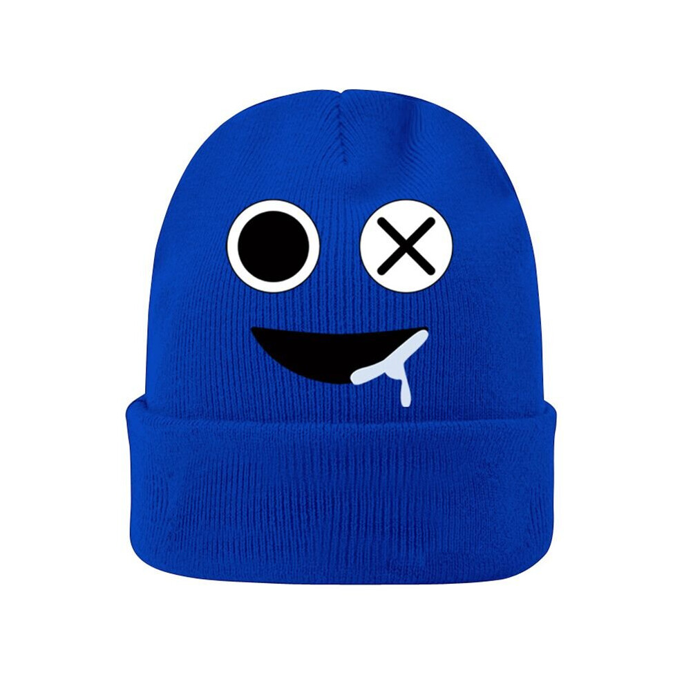 (Blue) Roblox Rainbow Friends Knitted Cap Printed Elastic Hat Warm Kids Adult Xmas Gift