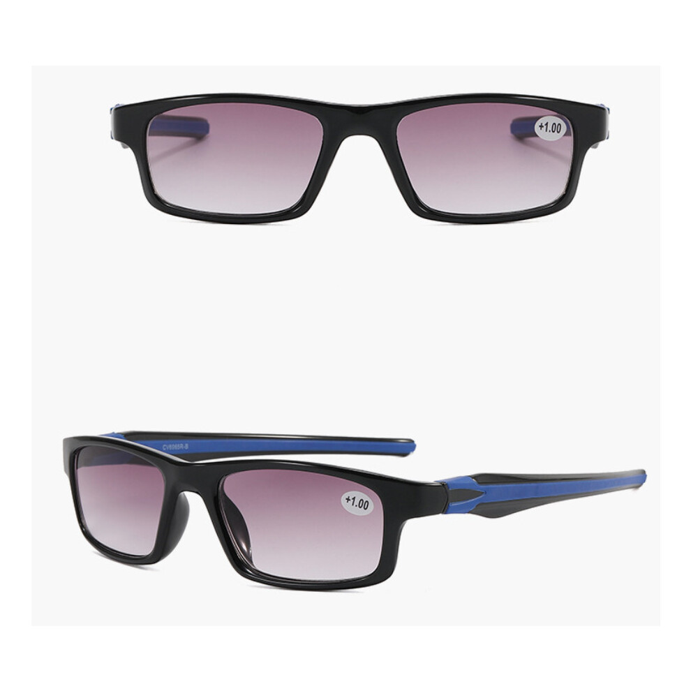 (Blue, +100) READING GLASSES Mens SPORTS Silicone Temple Reader