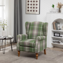 (Green) Wingback Fireside Armchair Tartan Fabric
