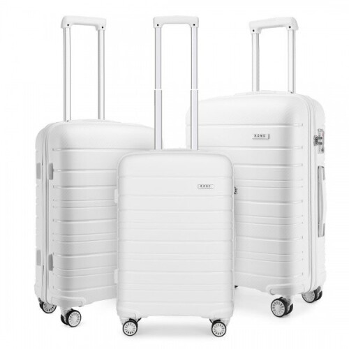 (white, 20/24/28-inch) 20/24/28 inch Multi Texture Hard Shell PP Suitcase Classic Collection With TSA Lock