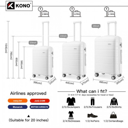 (white, 20/24/28-inch) 20/24/28 inch Multi Texture Hard Shell PP Suitcase Classic Collection With TSA Lock 1