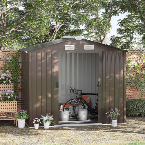 Outsunny Outsunny Garden Shed Storage Unit w/ Locking Door Foundation Vent Brown 2