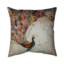 Begin Home Decor 5541-2626-AN12 26 x 26 in. Peacock with Gold Feathers-Double Sided Print Indoor Pillow