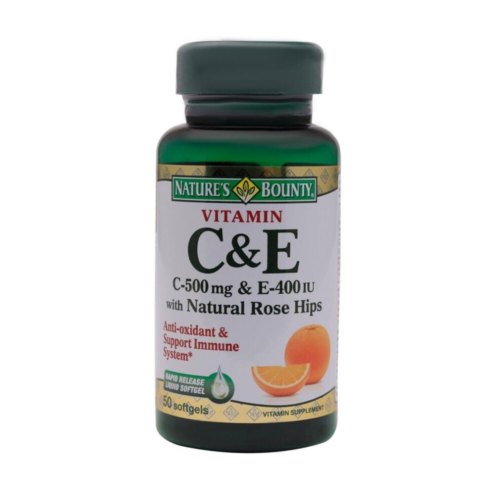Nature's Bounty Vitamin C & E With Rose Hips Softgels 50's