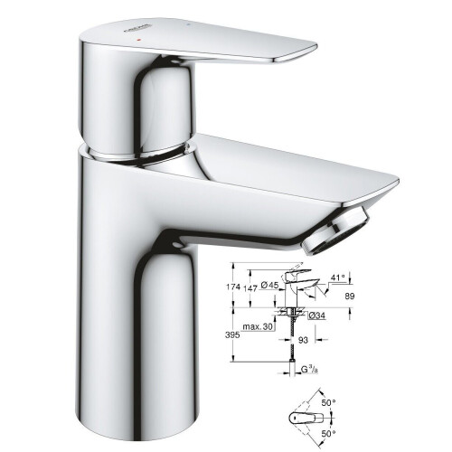 Grohe GROHE BauEdge Single Lever Mono Basin Mixer Tap Smooth Body Ecojoy 23330001