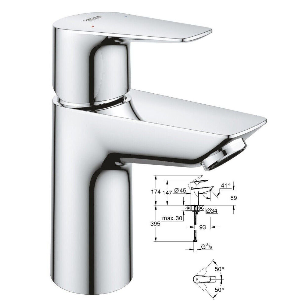 GROHE BauEdge Single Lever Mono Basin Mixer Tap Smooth Body Ecojoy 23330001