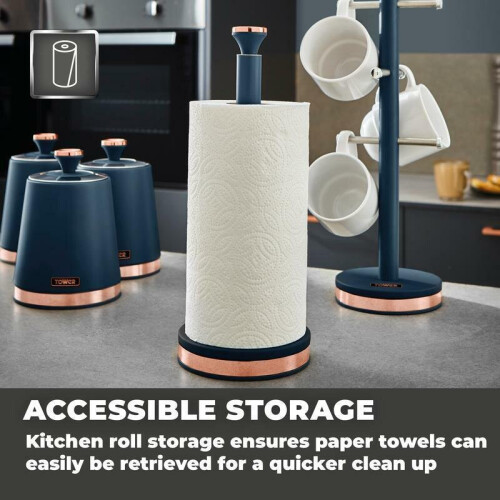 Tower TOWER Kitchen Midnight Blue & Rose Gold Cavaletto Kitchen Roll Holder Towel Pole 2