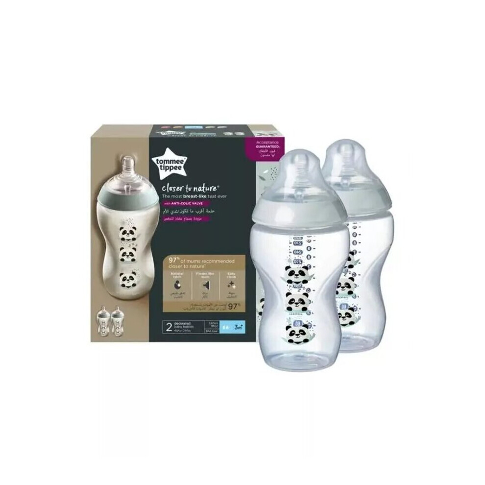 Tommee Tippee Closer To Nature Feeding Bottle Girl 340ml-Pack Of 2