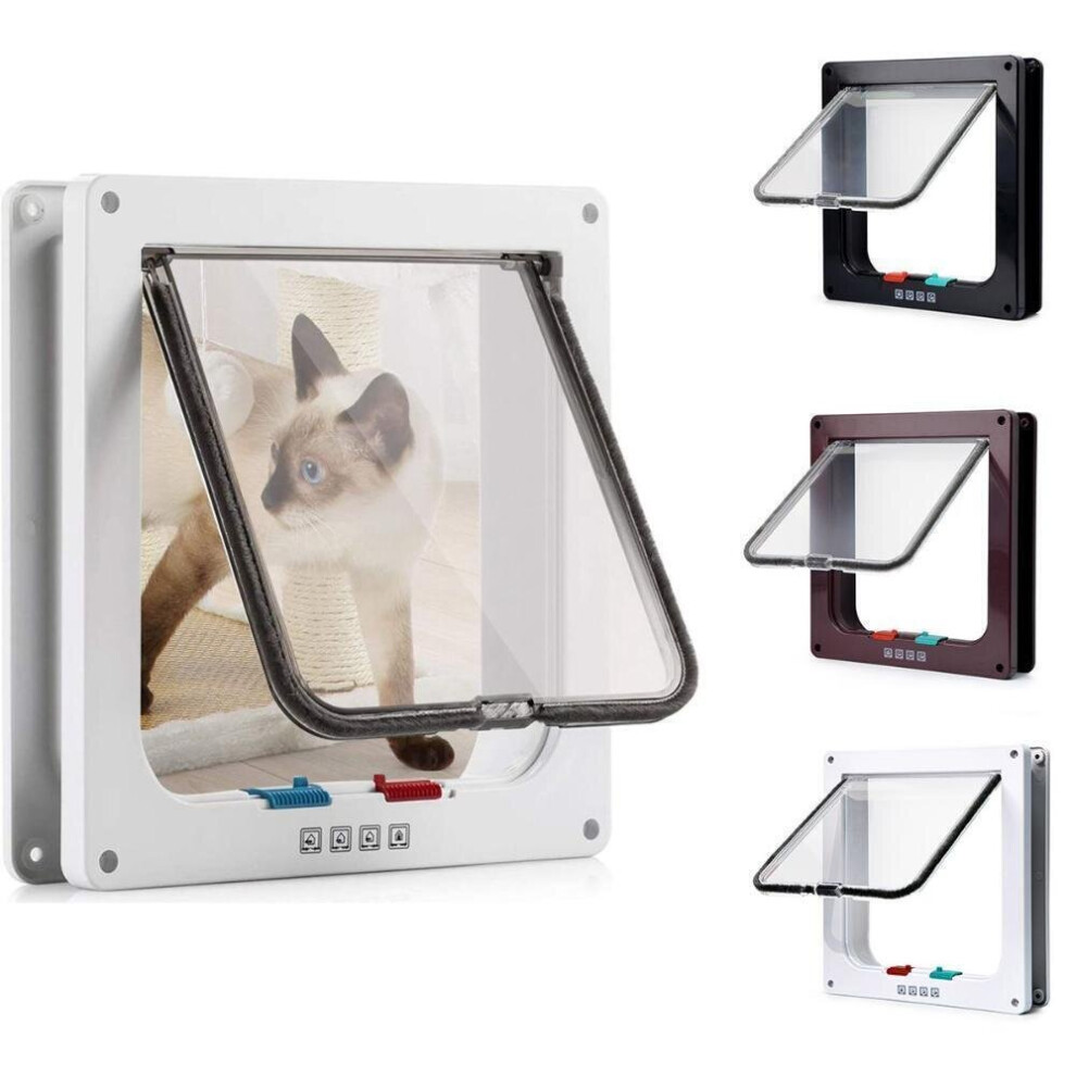 (XL ( 28*25*5.5cm), White) 4 way Pet door Locking Small Medium Large Dog Cat Flap Magnetic Door Frame