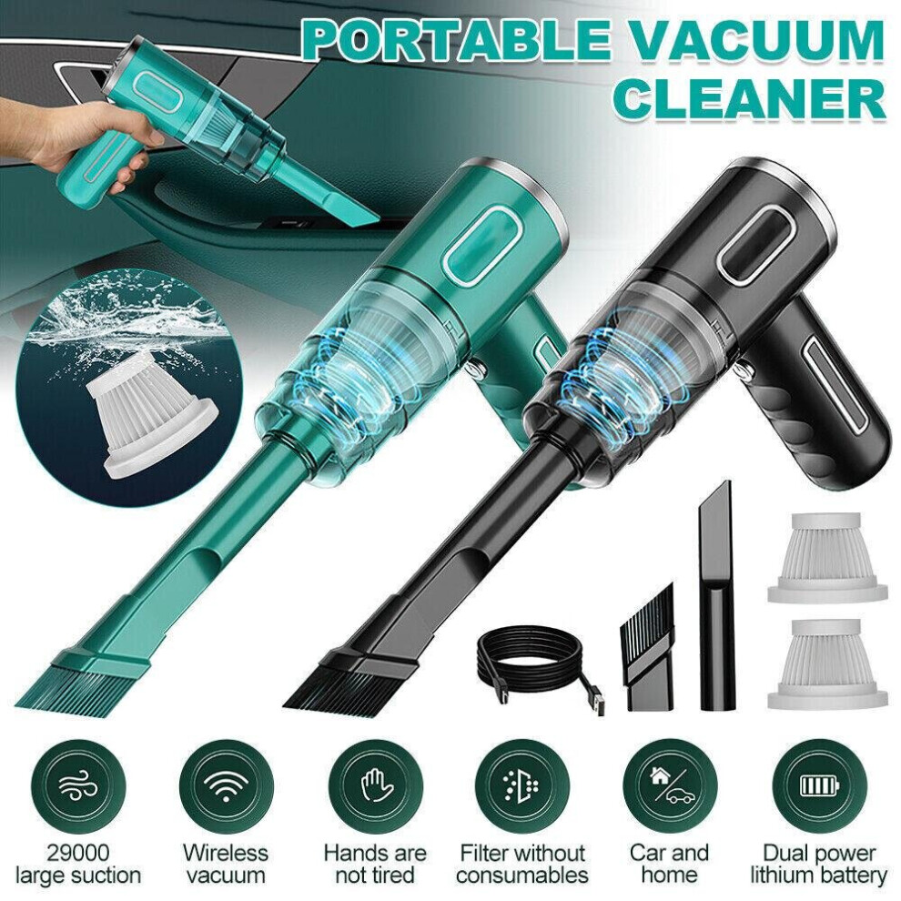 (Black) 29000pa Powerful Car Vacuum Cleaner Wet Dry Cordless Strong Suction Handheld