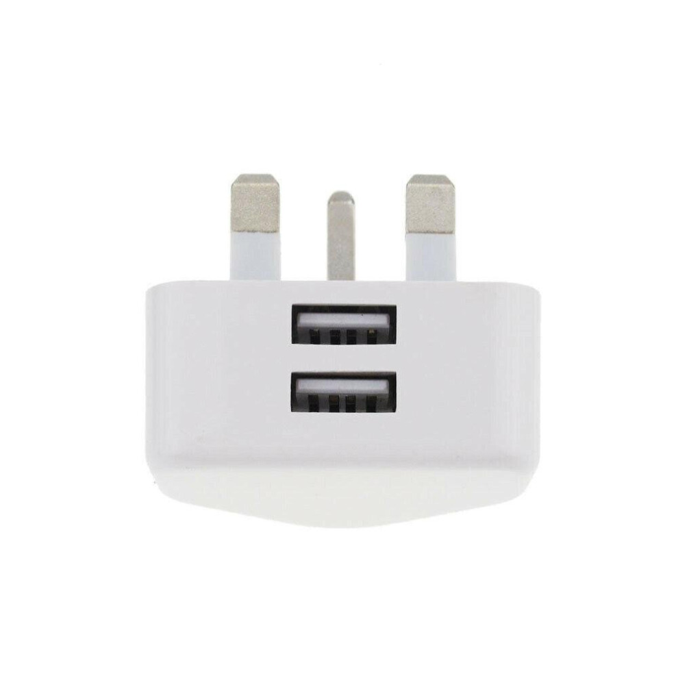 (2  USB Port) Mains 3 Pin Plug Adapter Wall Charger 123-Port Dual USB For Phones Tablets