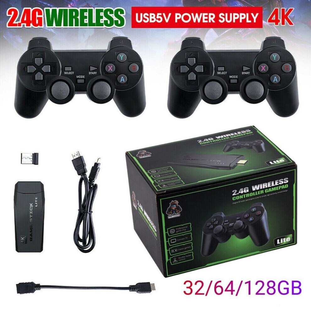 (128GB 20000 Games) 128GB Wireless HDMI TV Game Stick Console 20000+ Built-in Games +2 Gamepad 4K