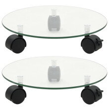 vidaXL 2x Plant Rollers Tempered Glass 28cm Round Rolling Saucer Stand Mover