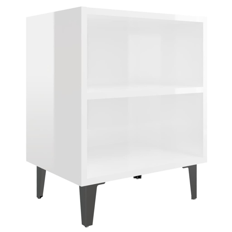 vidaXL Bed Cabinet with Metal Legs High Gloss White Desk Bedroom Nightstand