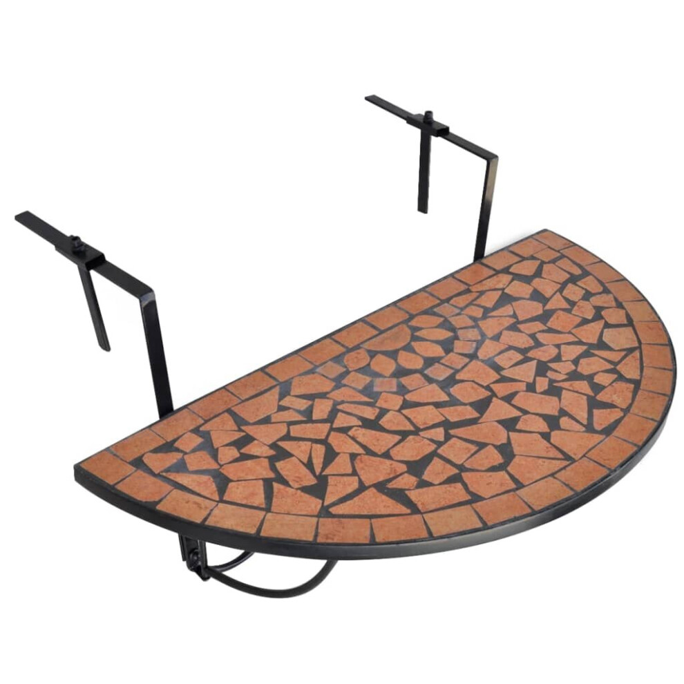 vidaXL Mosaic Balcony Table Hanging Semi-circular Terracotta Patio Plant Stand