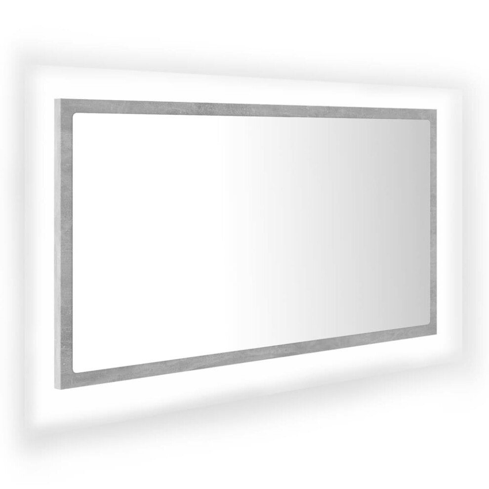 vidaXL LED Bathroom Mirror Concrete Grey 80x8.5x37 cm Acrylic Washroom Mirror