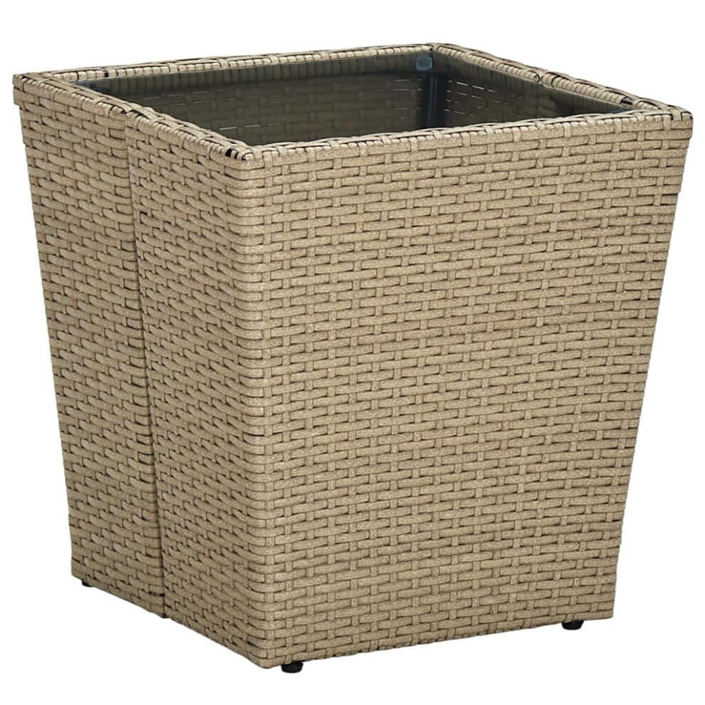 Vidaxl Tea Table Beige Poly Rattan And Tempered Glass Coffee Desk Outdoor