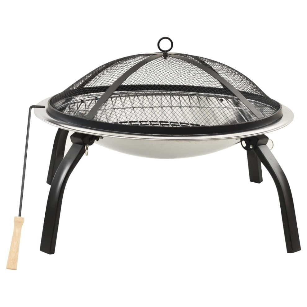 Vidaxl 2-In-1 Fire Pit And Bbq With Poker Stainless Steel Fireplace Patio