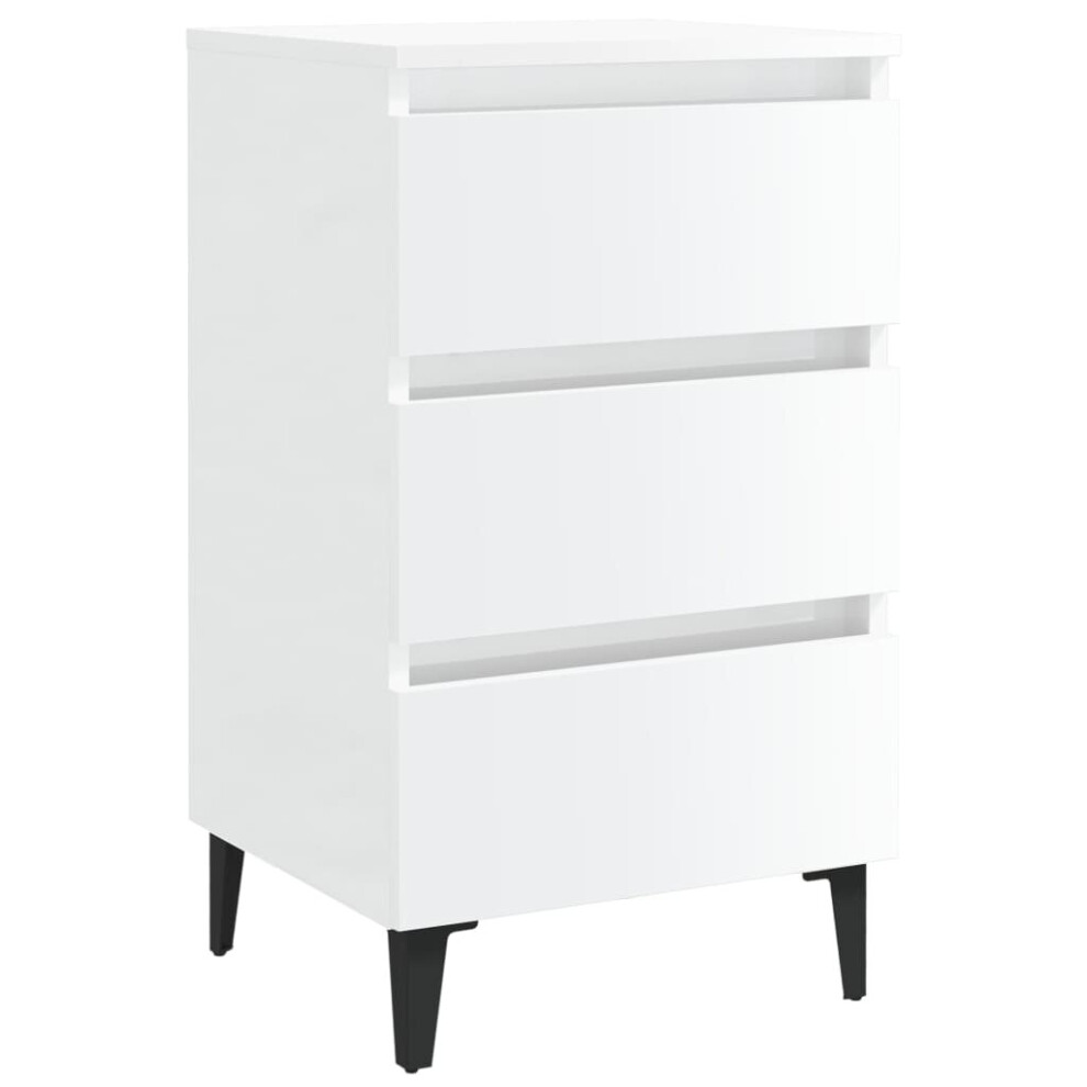 vidaXL Bed Cabinet with Metal Legs High Gloss White Nightstand Home Table Desk