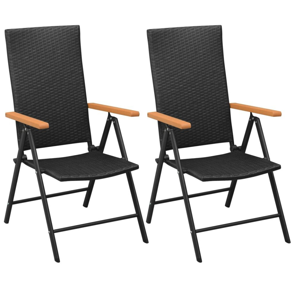 vidaXL 2x Stackable Garden Chairs Poly Rattan Black Outdoor Terrace Folding