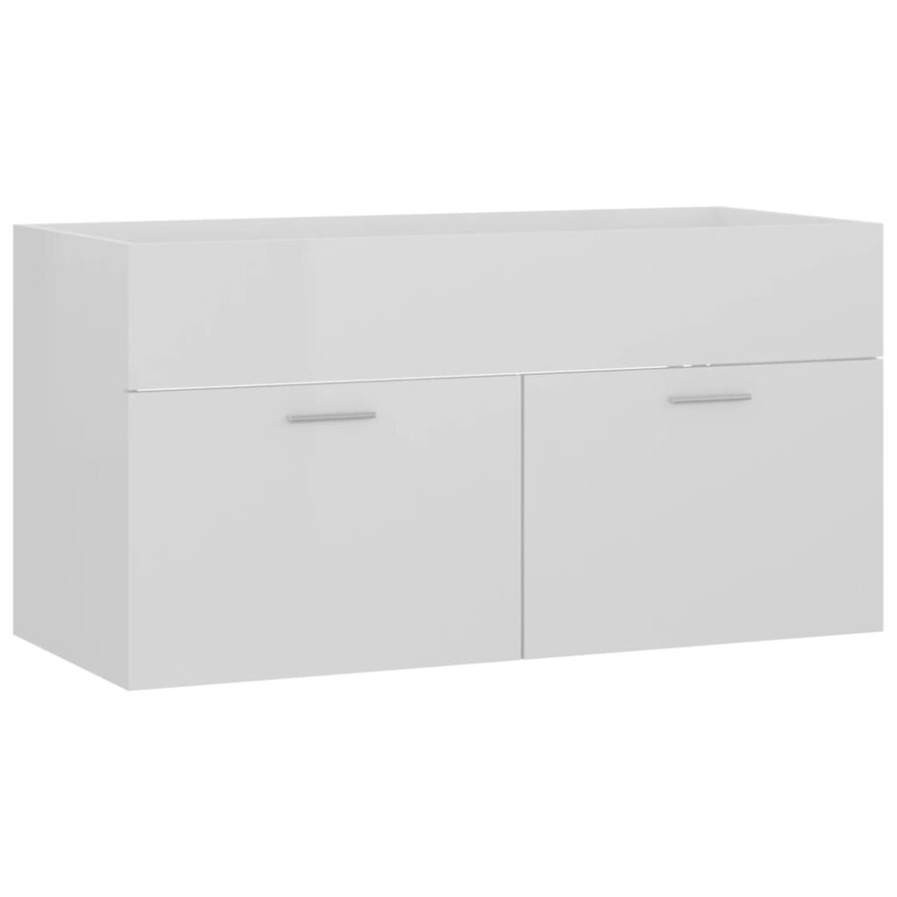 vidaXL Sink Cabinet High Gloss White Engineered Wood Storage Laundry Room Rack