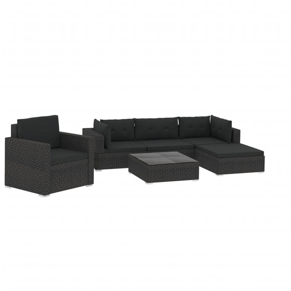 vidaXL 6x Garden Lounge Set with Cushions Poly Rattan Black Outdoor Sofa Sets