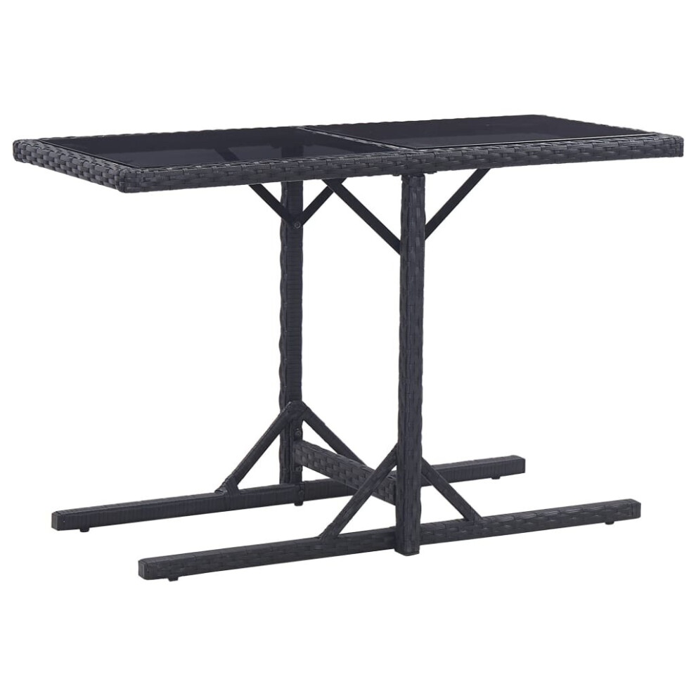 vidaXL Garden Table Black 110cm Glass and Poly Rattan Outdoor Backyard Desk