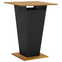 vidaXL Solid Acacia Wood Bar Table Black Poly Rattan Outdoor Counter Pub Desk