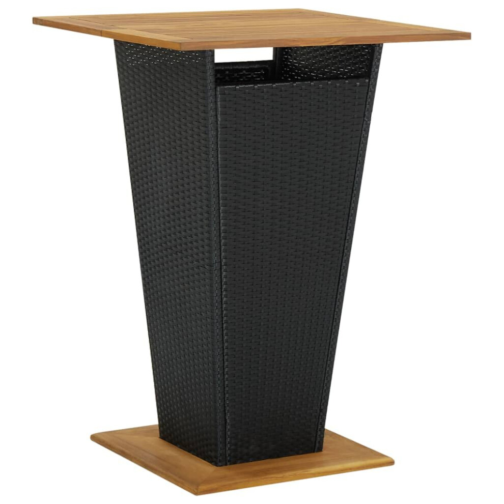 Vidaxl Solid Acacia Wood Bar Table Black Poly Rattan Outdoor Counter Pub Desk