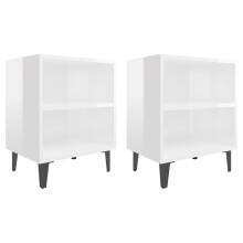 vidaXL 2x Bed Cabinets with Metal Legs High Gloss White Bedroom Nightstand