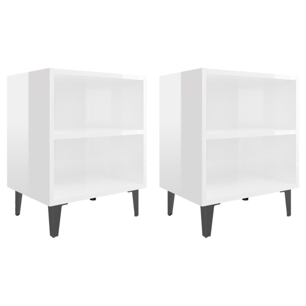 vidaXL 2x Bed Cabinets with Metal Legs High Gloss White Bedroom Nightstand