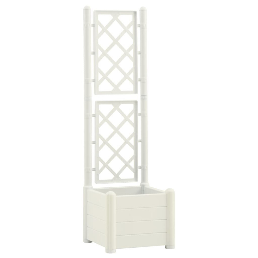 vidaXL Garden Planter with Trellis PP White Raised Bed Flower Box Plant Pot