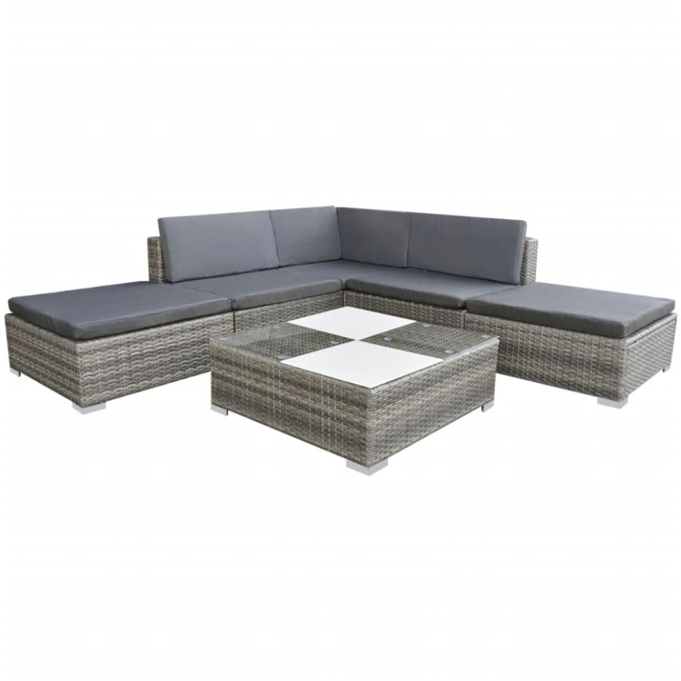 vidaXL Garden Lounge Set 6 Piece With Cushions Poly Rattan Grey Chaise Lounge