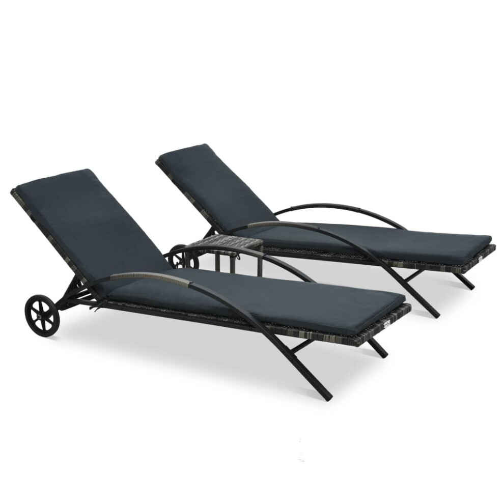 vidaXL Sun Loungers with Table Poly Rattan Anthracite Outdoor Recliner Day Bed