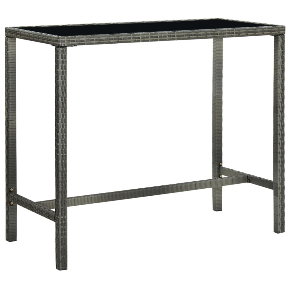 Vidaxl Garden Bar Table Grey Poly Rattan And Glass Outdoor Pub Counter Desk