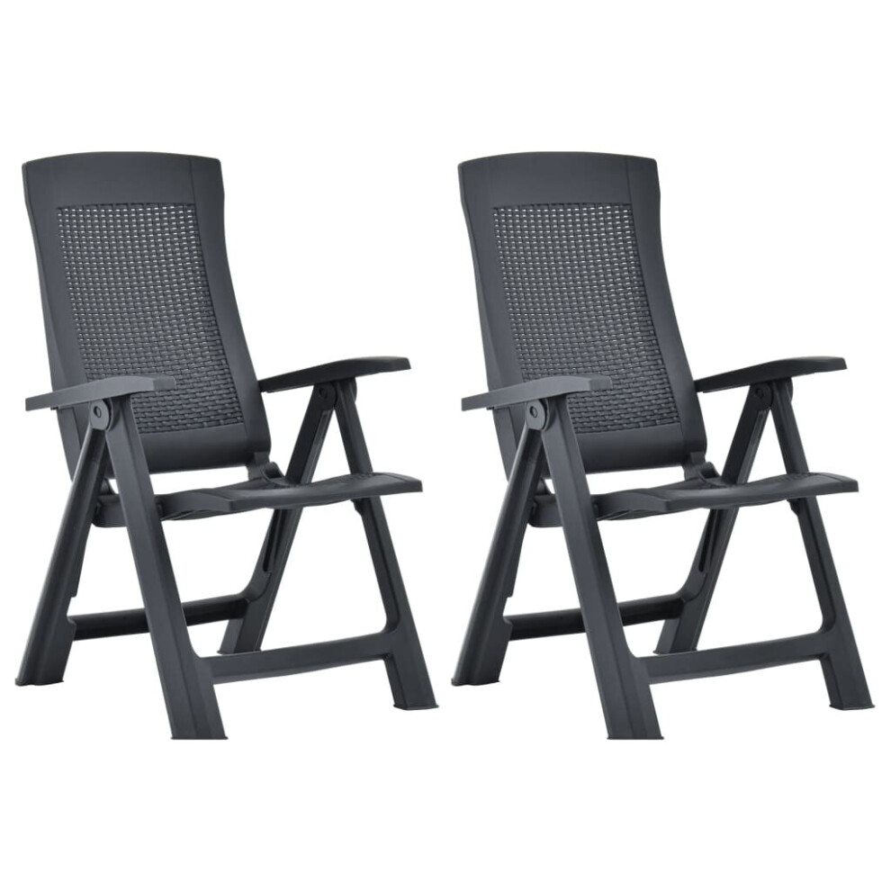 vidaXL 2x Garden Reclining Chairs - Anthracite Plastic Outdoor Chairs, Weatherproof, Foldable, Adjustable Backrest