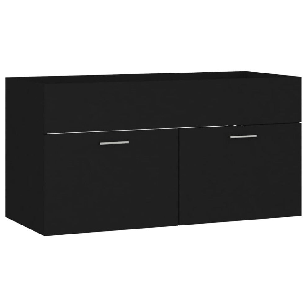 vidaXL Sink Cabinet Black Engineered Wood Washroom Bathroom Cupboard Cabinet