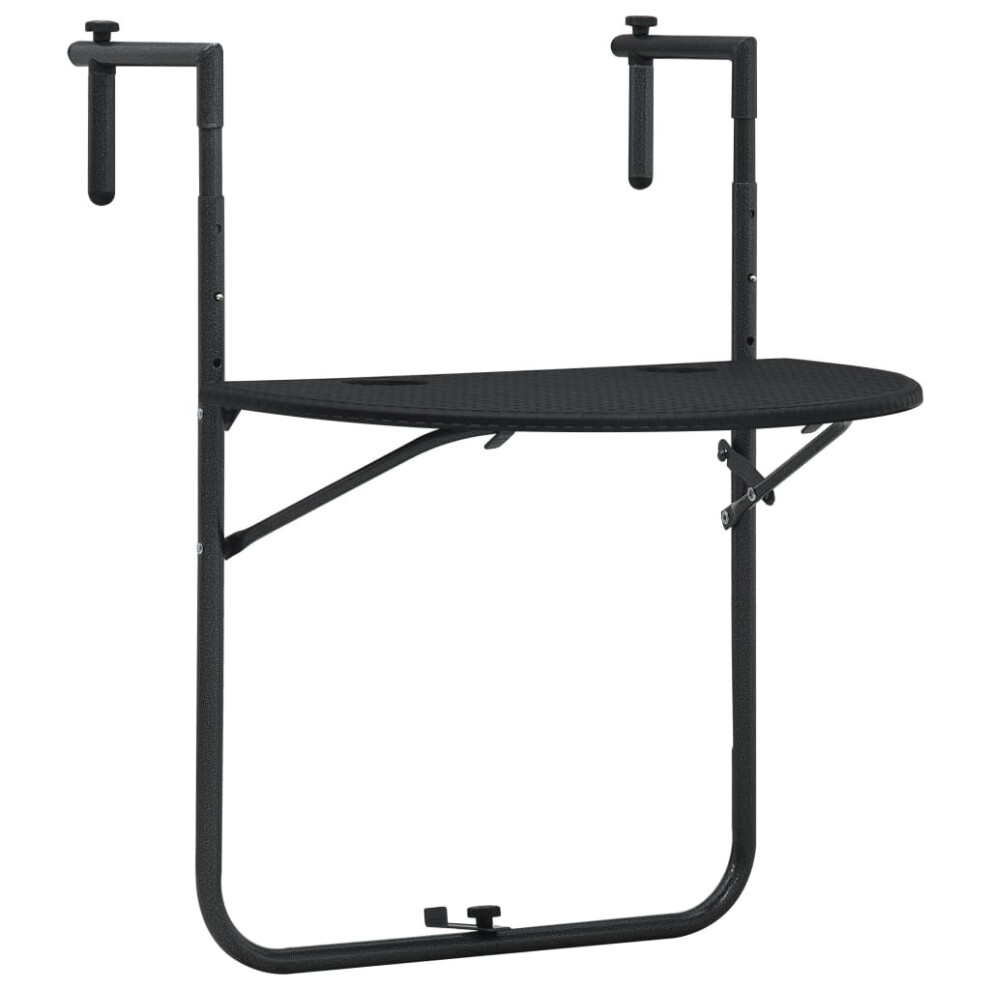vidaXL Hanging Balcony Table Black 60x64x83.5cm Plastic Rattan Look Stand