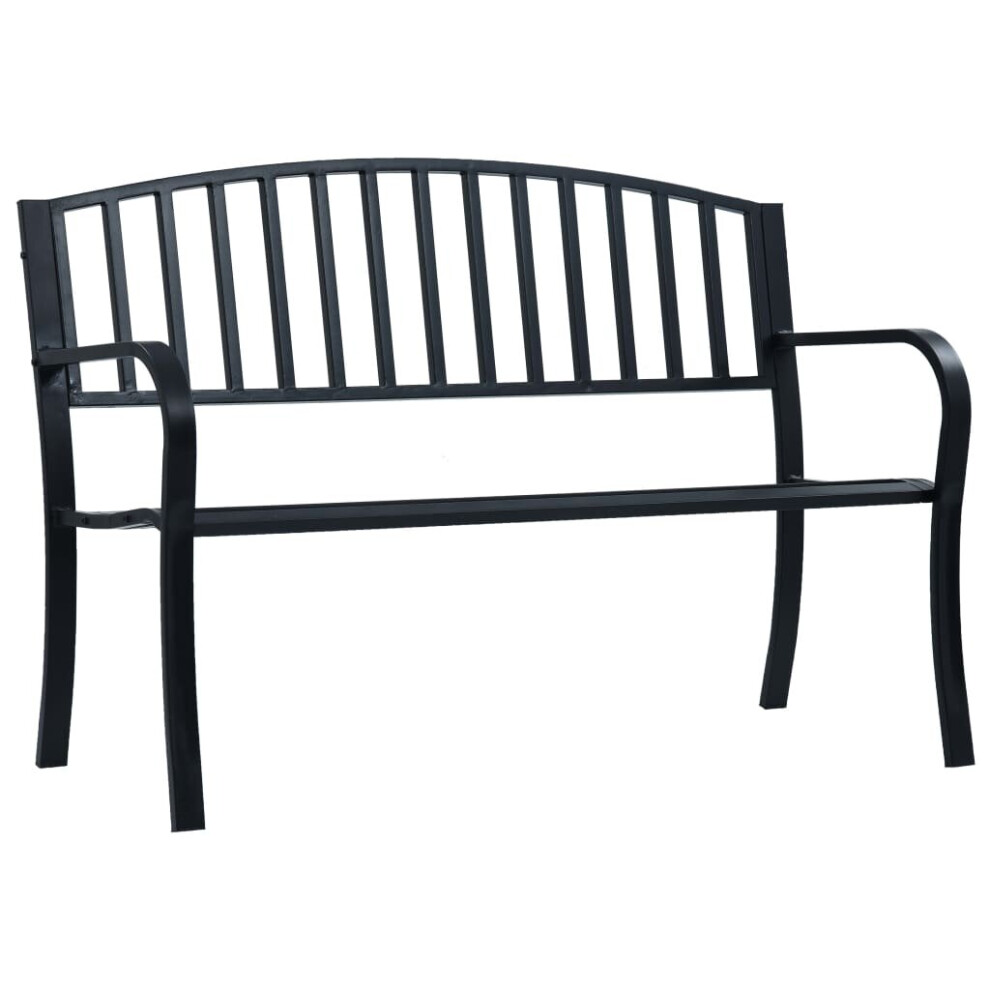 vidaXL Garden Bench 125cm Black Steel Wood Outdoor Patio Seating Furniture