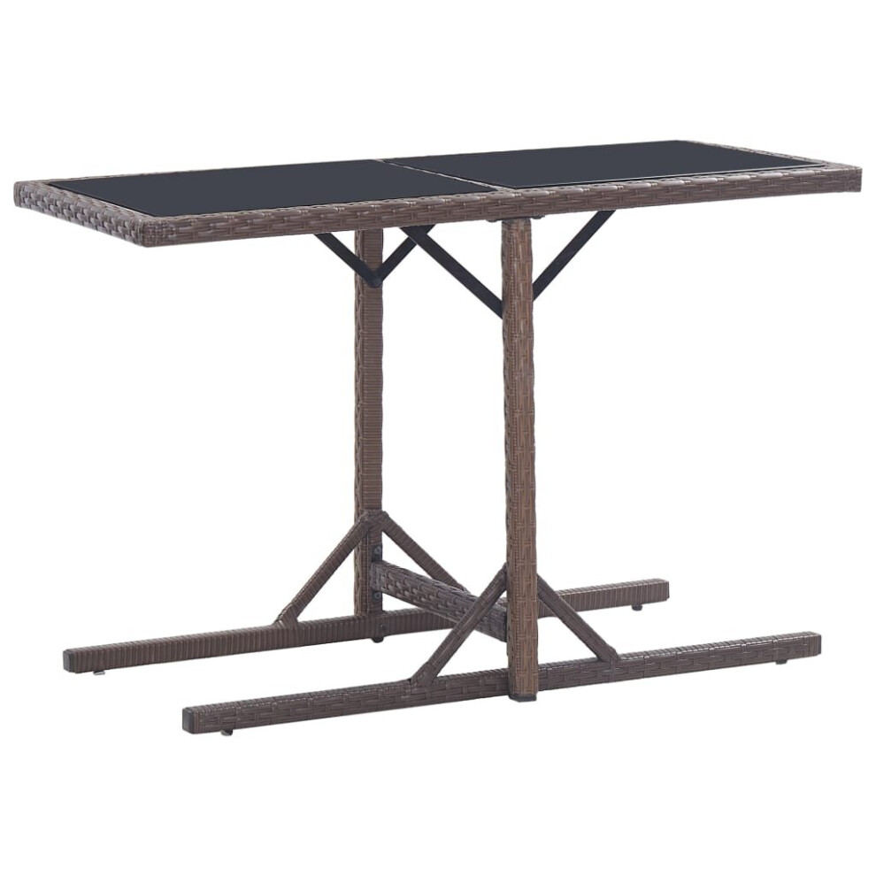 Vidaxl Garden Table Brown 110Cm Glass And Poly Rattan Outdoor Backyard Desk