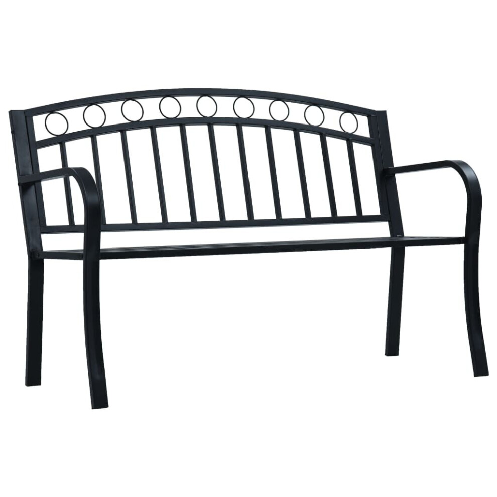 vidaXL Garden Bench 125cm Black Steel Wood Outdoor Patio Seating Furniture