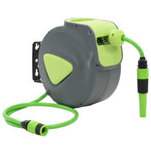 vidaXL Automatic Retractable Wall-Mounted Hose Reel - 10 m + 1 m, 180 Swivel, Spray Nozzle, PVC Hose, 8 bar, Code 143896