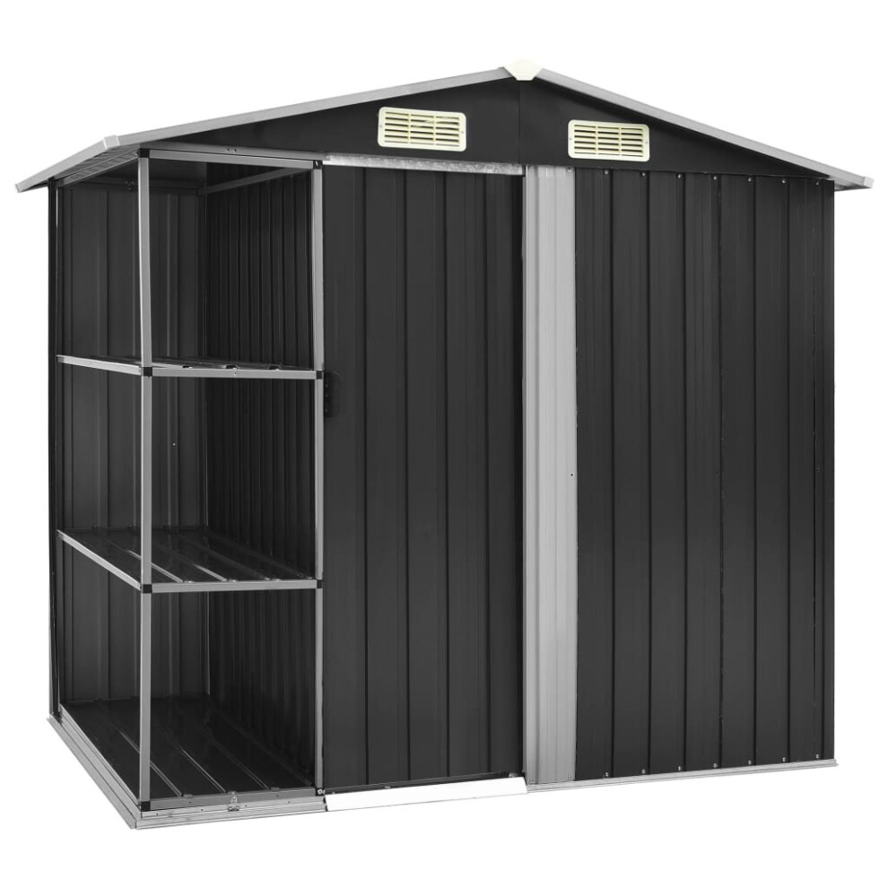 vidaXL Garden Shed with Rack Anthracite Iron Outdoor Storage House Building