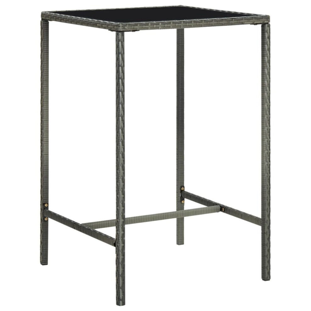 Vidaxl Garden Bar Table Grey Poly Rattan And Glass Pub Counter Outdoor Desk