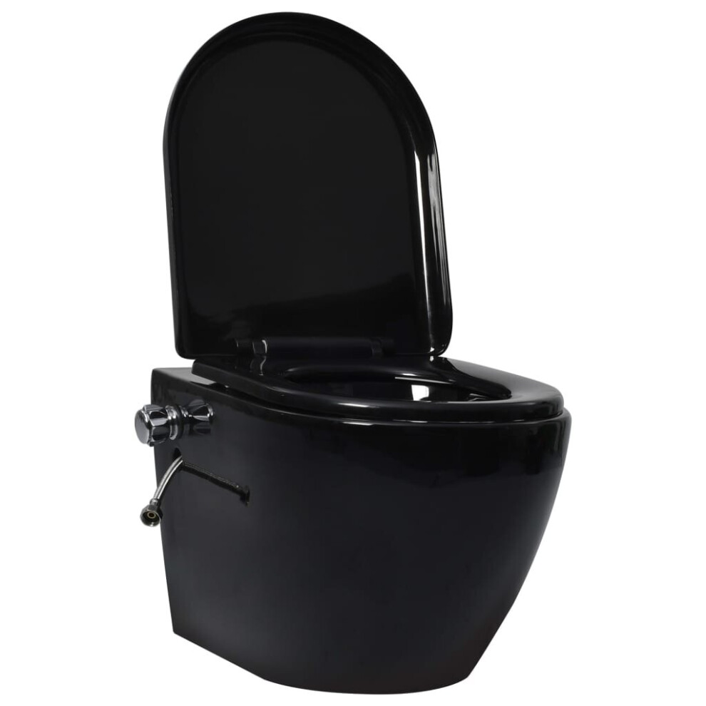 vidaXL Wall Hung Rimless Toilet with Bidet Function Ceramic Black Suspended